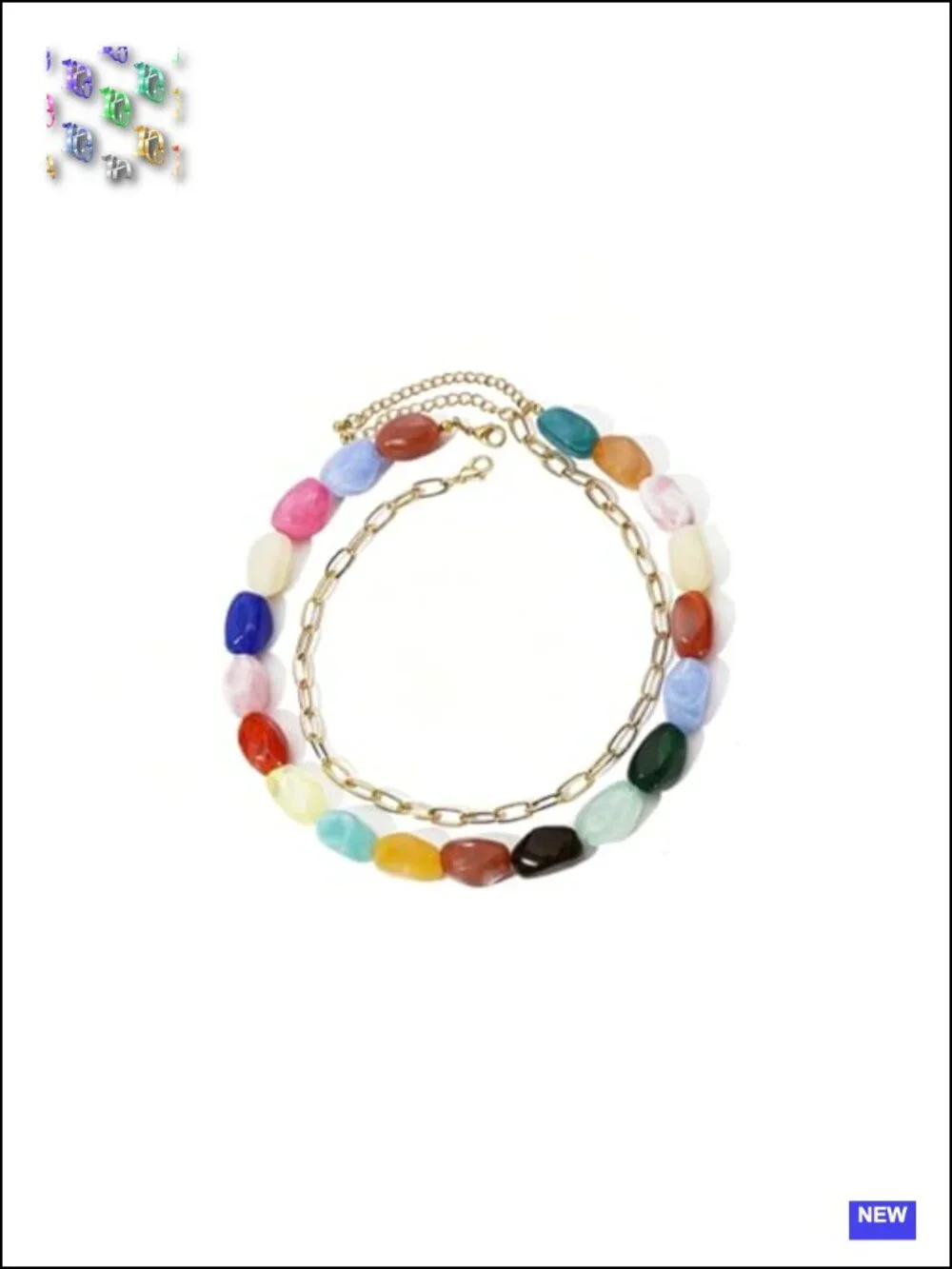 Boho Irregular Resin Beaded Layered Necklace with Gold Chain